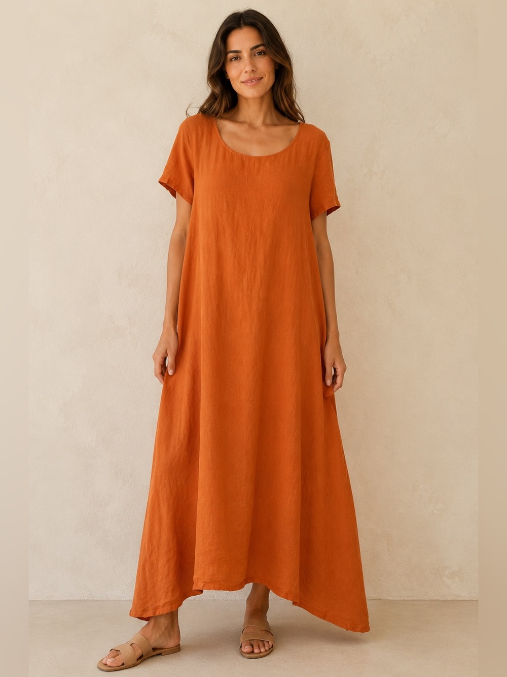 Bryn Walker 100% Linen Maxi Dress S Rust Lagenlook